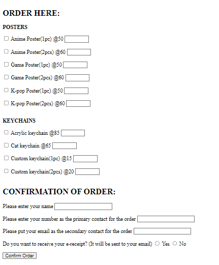  Ordering Form Activity